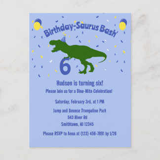 "Birthday-Saurus" Kinderpartei Dinosaurier Geburts Einladungspostkarte