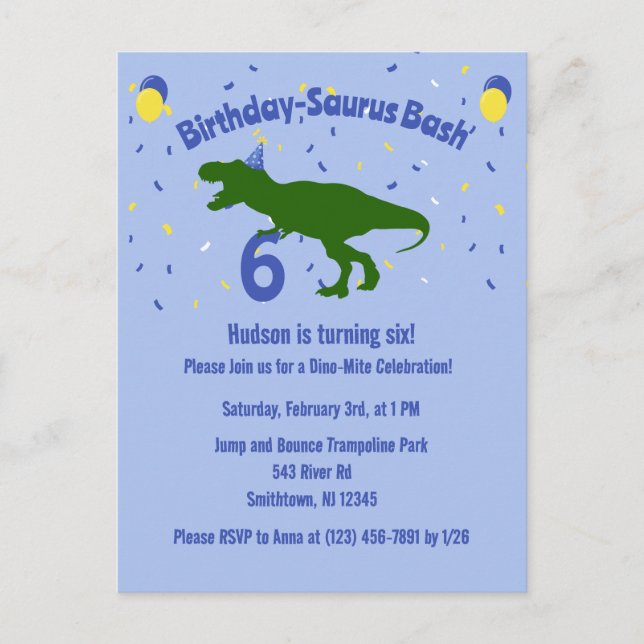 "Birthday-Saurus" Kinderpartei Dinosaurier Geburts Einladungspostkarte (Vorderseite)