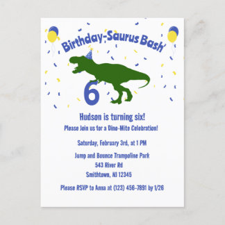 "Birthday-Saurus" Kinderpartei Dinosaurier Geburts Einladungspostkarte