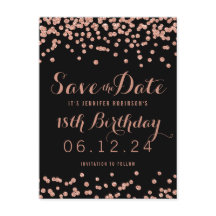 Birthday Save the Date Rose Gold Glitzer Confetti