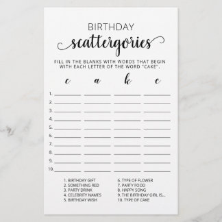 Birthday Scattergories-Spiel