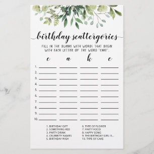 Birthday Scattergories-Spiel