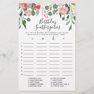 Birthday Scattergories-Spiel