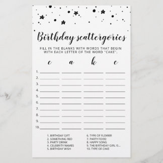 Birthday Scattergories-Spiel