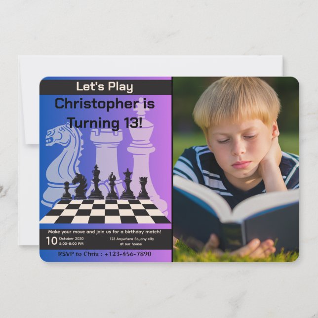 Birthday Schach Party Einladung personalisiertes F (Vorderseite)