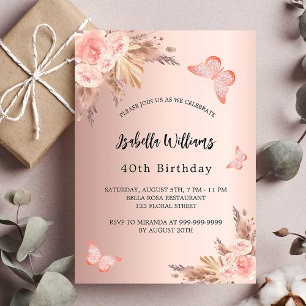 Birthday Schmetterling Pampas Rose Gold Blütenluxu Einladung
