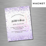 Birthday Schmetterling Violett Lavendel Drehbuch L Magneteinladung<br><div class="desc">Für eine elegante 40. Geburtstagsfeier (oder jedes Alter). Ein schick weißer und violetter Farbverlauf. Mit violettem Imitat,  Glitzer,  Glitzern und einem großen Schmetterling dekoriert. Personalisieren und fügen Sie einen Namen und Party-Details hinzu. Der Name wird mit einem handgeschriebenen Stilskript geschrieben</div>