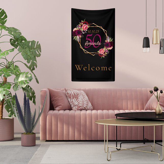 Birthday schwarz goldfarbene geometrische Blumen b Banner (Von Creator hochgeladen)
