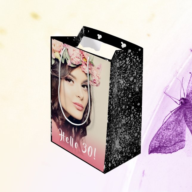 Birthday Schwarz-Silber-Glitzer Staub Foto Hallo 3 Mittlere Geschenktüte (Von Creator hochgeladen)