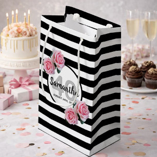 Birthday schwarze Streifen rosa Blumengestelle Nam Kleine Geschenktüte