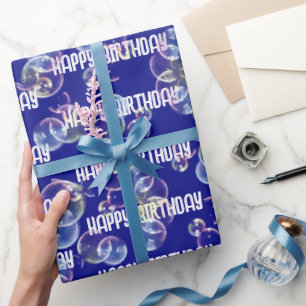 Birthday Seifenblasen auf blau Geschenkpapier