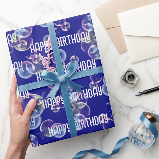 Birthday Seifenblasen auf blau Geschenkpapier (Schenken)