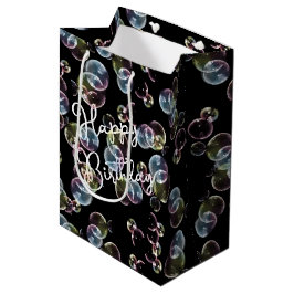 Birthday Seifenblasen auf schwarz Mittlere Geschenktüte