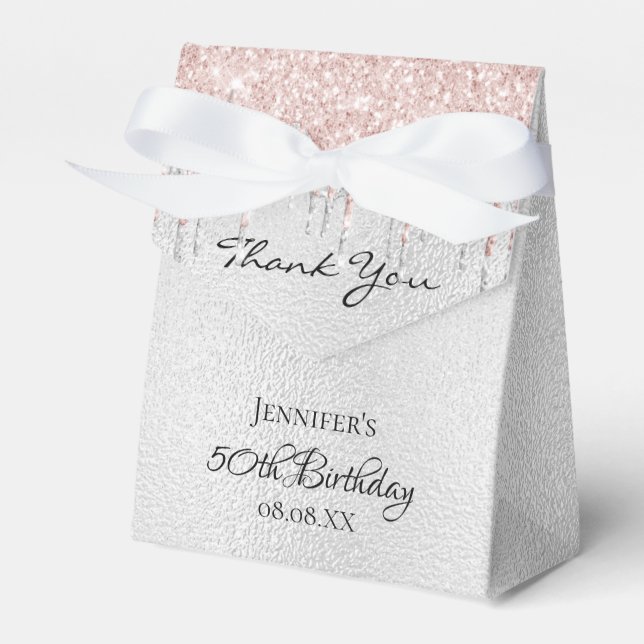 Birthday Silber Glitzer Rose Gold Vielen Dank Geschenkschachtel (Vorderseite)