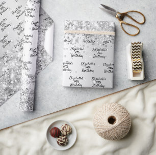 Birthday silber Konfetti funkeln Name elegant Geschenkpapier