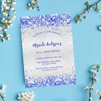Birthday Silber Royal Blue Luxus Einladung