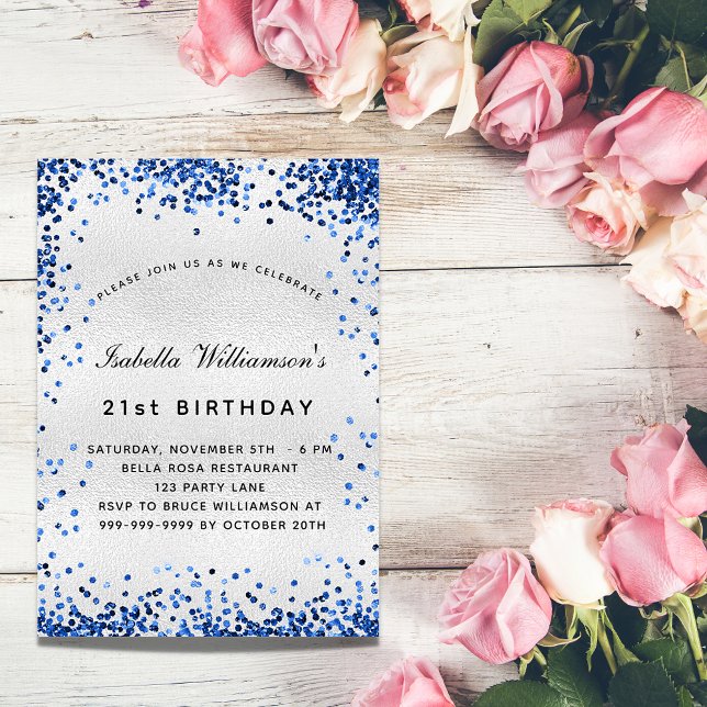 Birthday silberne Marine blauen Konfetti Luxus Einladung (Von Creator hochgeladen)