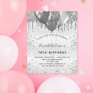 Birthday silberner Glitzer glamouröse Girl Einladungspostkarte