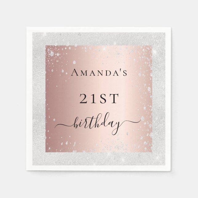Birthday silberrot Rose Gold Glitzer Staub Serviette (Vorderseite)