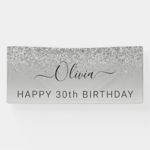 Birthday Silver Glitzer Girly Modern Banner