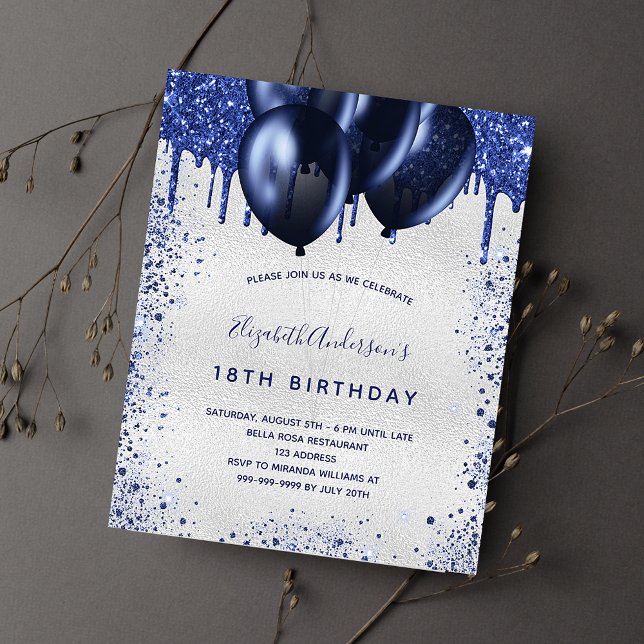 Birthday Silver Marine Blue Einladung Flyer (Von Creator hochgeladen)