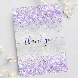 Birthday silver purple glitter dust thank you card dankeskarte