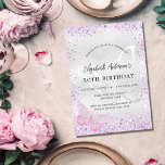 Birthday silver violet pink butterfly sparkles einladung<br><div class="desc">A modern,  elegant birthday invitation.  Faux silver looking background decorated with purple faux glitter sparkles,  a pink butterly and a silver butterfly as watermark. Personalize and add your names and wedding details. Black colored letters.</div>