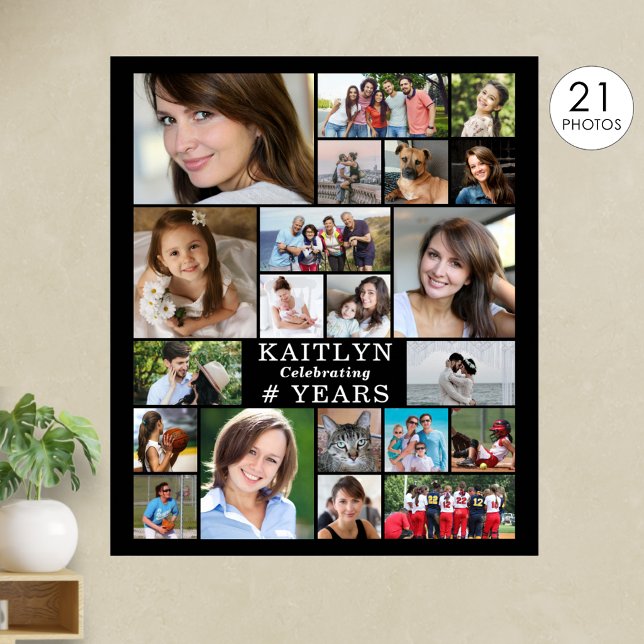 Birthday Simple 21 Foto Collage Custom Poster (Von Creator hochgeladen)