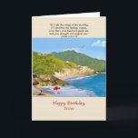 Birthday, Sister, Beach, Hills, Birds Karte<br><div class="desc">This beautiful isolated beach is a perfect place to sit and daydream and it makes a colorful birthday greeting card.   Feel free to change the inside verse to suit your needs.</div>