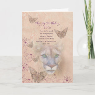 Birthday, Sister, Cougar and Butterflies Karte