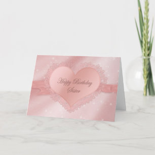 Birthday, Sister - Dainty Delicate Heart, Lace Karte