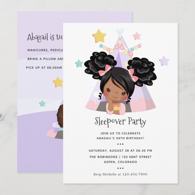 Birthday Slumber Party Einladung (Vorne/Hinten)