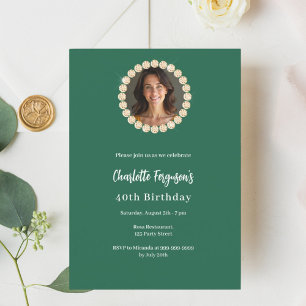 Birthday Smaragdgrün goldfarbenes Diamant Foto Einladung