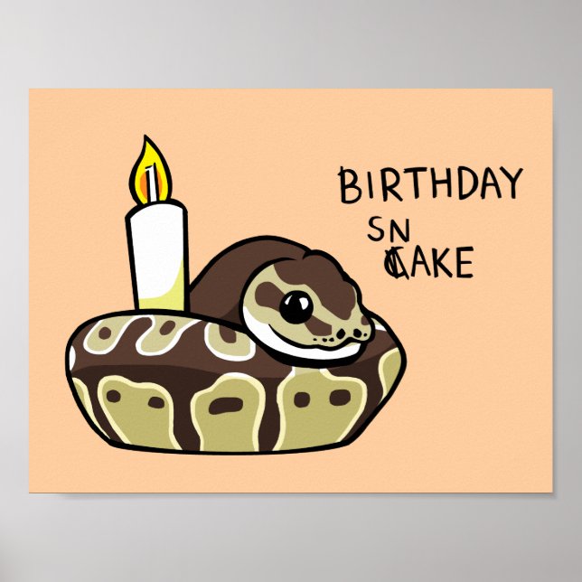 Birthday Snake Niedlich Ball Python Zeichnend Post Poster (Vorne)