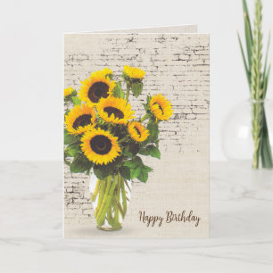 Birthday Sonnenblume Bouquet auf Ziegelkarte Karte