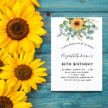 Birthday Sonnenblume Eukalyptusgrün Einladungspostkarte<br><div class="desc">Für eine 40. Geburtstagsfeier (oder jedes Alter). Weiße,  mit Aquarellblumen geschmückte Dekoration,  Eukalyptusgrün. Personalisieren Sie Ihren Namen und Ihre Party-Daten und fügen Sie diese hinzu.</div>