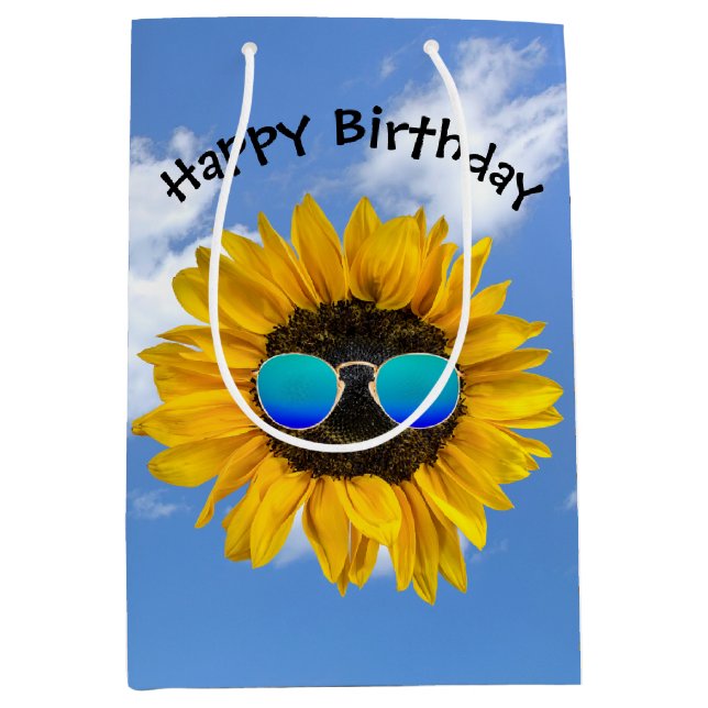 Birthday Sonnenblume mit Retro-Sonnenbrille Mittlere Geschenktüte (Vorderseite)