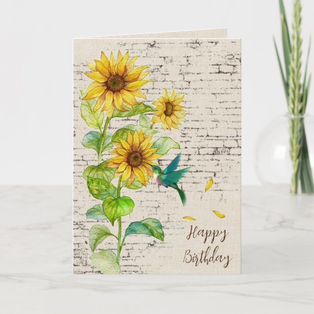 Birthday Sonnenblume und Hummingbird Karte (Vorderseite)