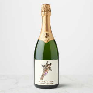 Birthday Sparkling Wine Label Funny Giraffe