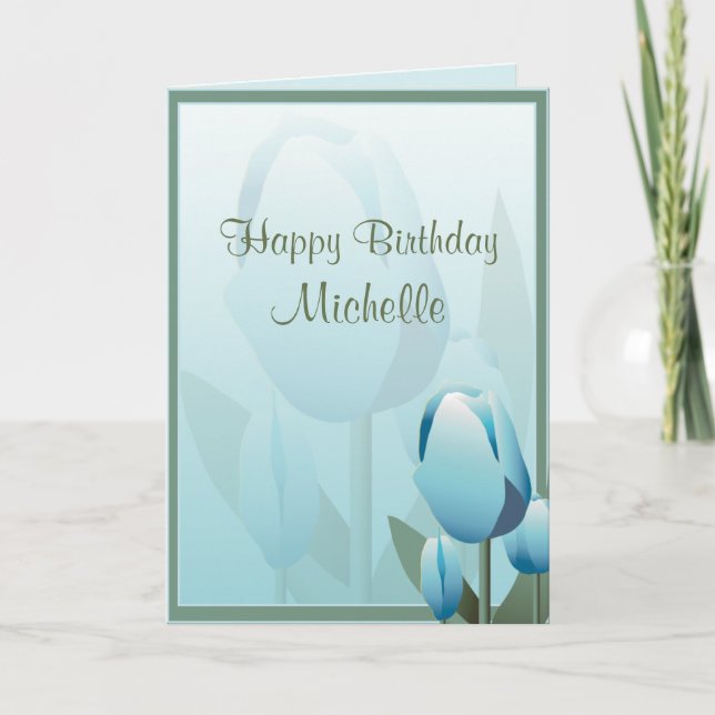 Birthday Spring Tulips Aqua Happy Birthday Card Karte (Vorderseite)