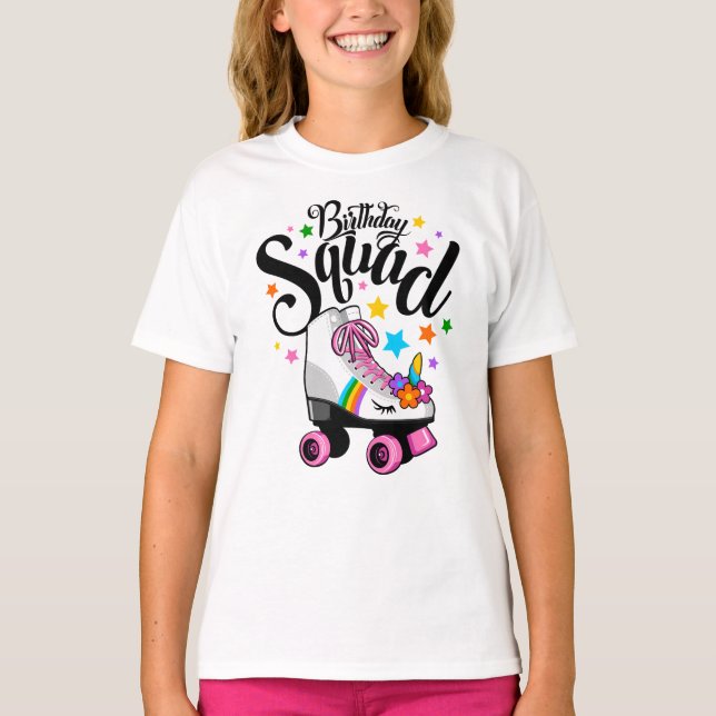 Birthday squad, unicorn, roller skate  T-Shirt (Vorderseite)