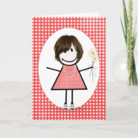 Birthday Strichmännchen Girl on Red Gingham