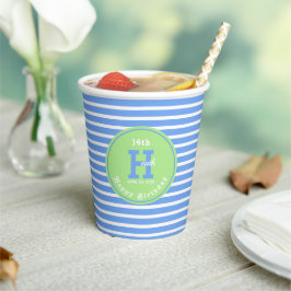 Birthday Stripes Blue ⎮ White Green Pappbecher