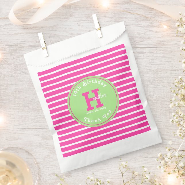 Birthday Stripes Pink ⎮ White Green Geschenktütchen (Ausgeschnitten)