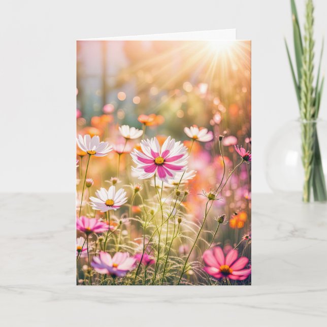 Birthday Summer Pink Cosmos Garden Karte (Vorderseite)