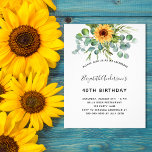 Birthday sunflower eucalyptus - Haushaltsausschrei Flyer<br><div class="desc">Bitte beachten Sie, dass diese Einladung auf Flyer Papier und sehr dünn ist. Umschläge sind nicht enthalten. Für dickere Einladungen (gleiche Gestaltung) besuchen Sie bitte unseren Shop. Für eine 40. Geburtstagsfeier (oder jedes Alter). Weiße, mit Aquarellblumen geschmückte Dekoration, Eukalyptusgrün. Personalisieren Sie Ihren Namen und Ihre Party-Daten und fügen Sie diese...</div>
