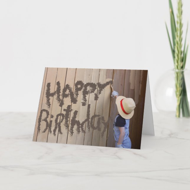 Birthday Sunhat Boy Painting Fence Karte (Vorderseite)