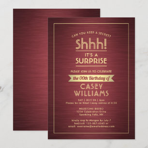 Birthday Surprise Party Brushed Burgund und Gold Einladung