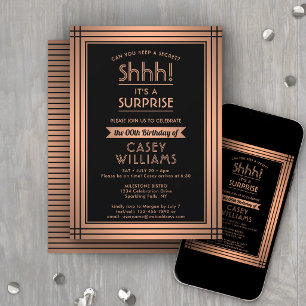Birthday Surprise Party Elegant Schwarz und Kupfer Einladung