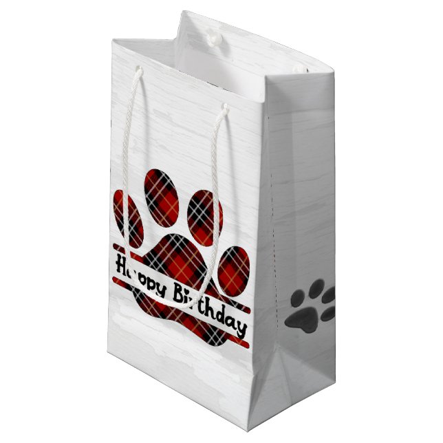Birthday Tartan Kariert Paw Print Kleine Geschenktüte (Vorderseite Schrägansicht)